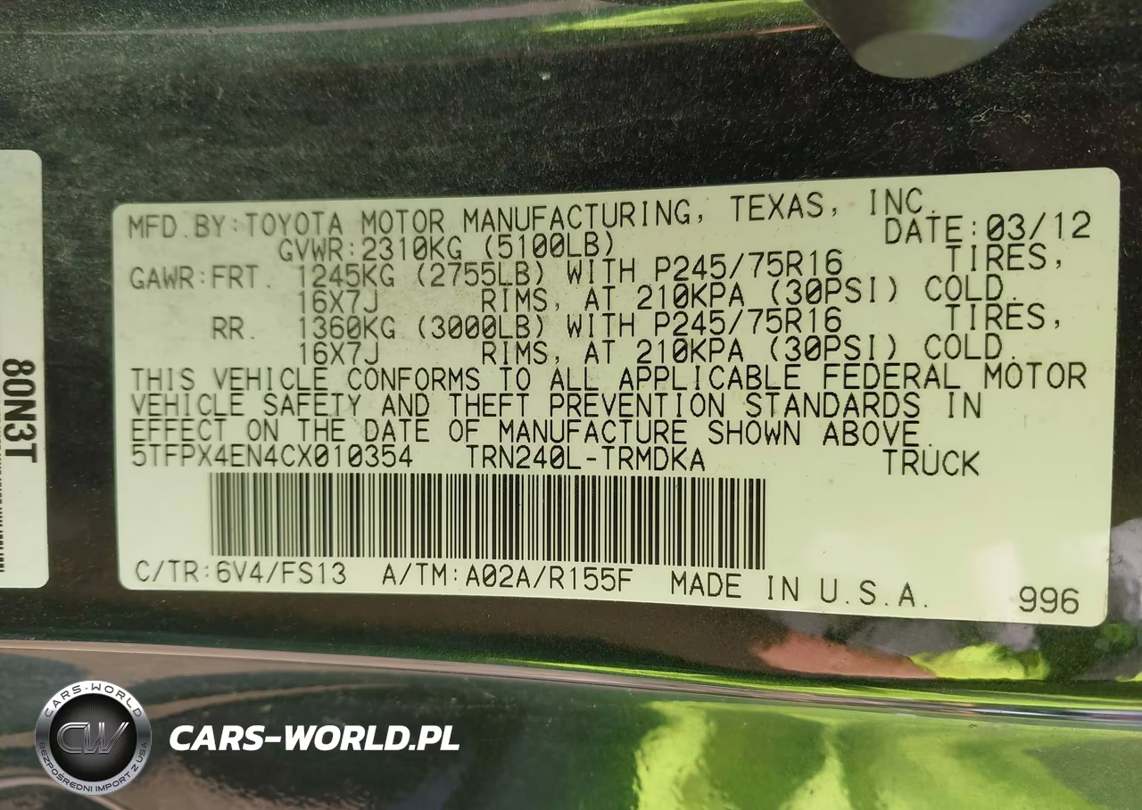 2012 Toyota Tacoma VIN:5TFPX4EN4CX010354 - 9