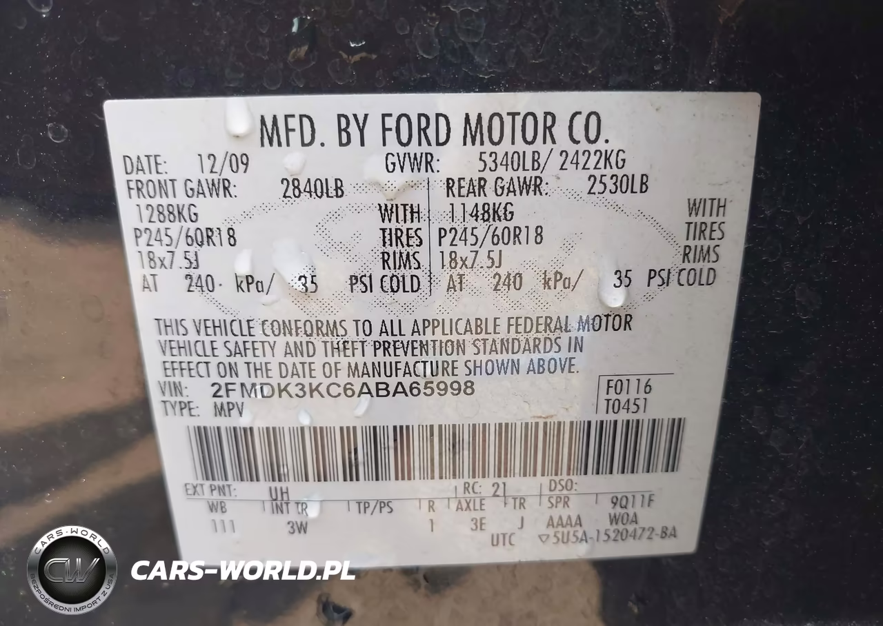 2010 Ford Edge Limited VIN:2FMDK3KC6ABA65998 - 9