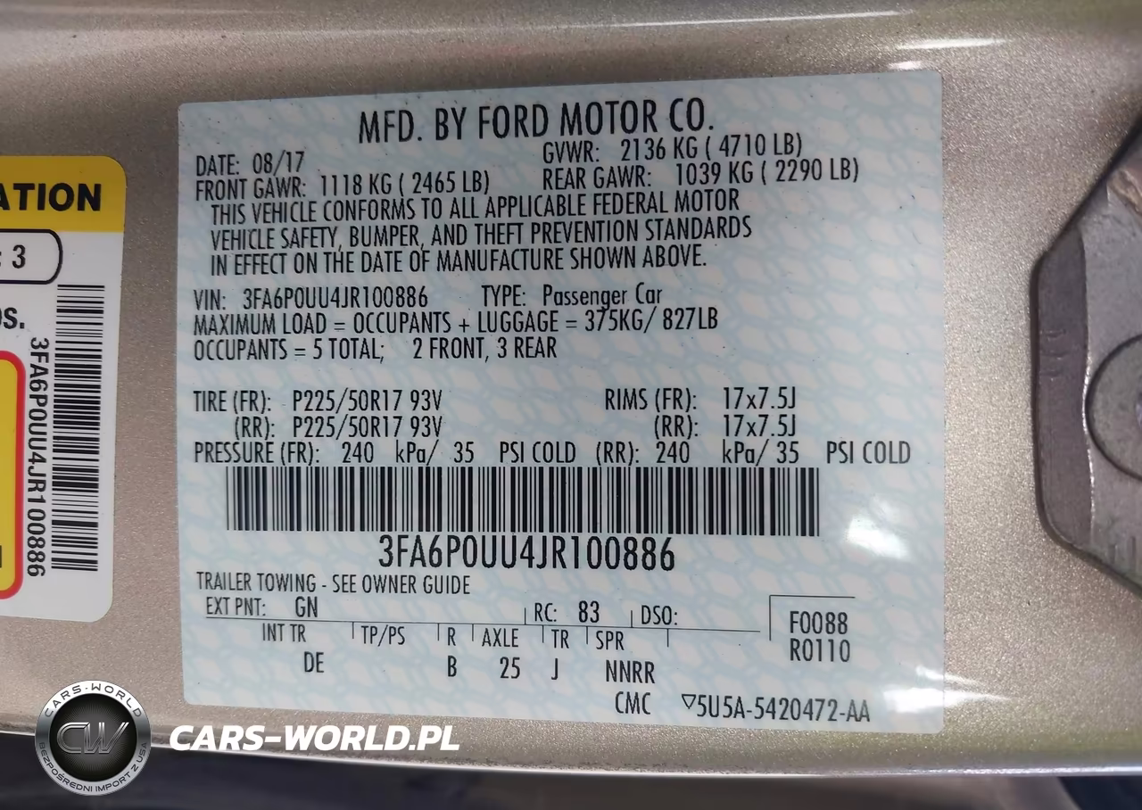 2018 Ford Fusion Hybrid S VIN:3FA6P0UU4JR100886 - 9