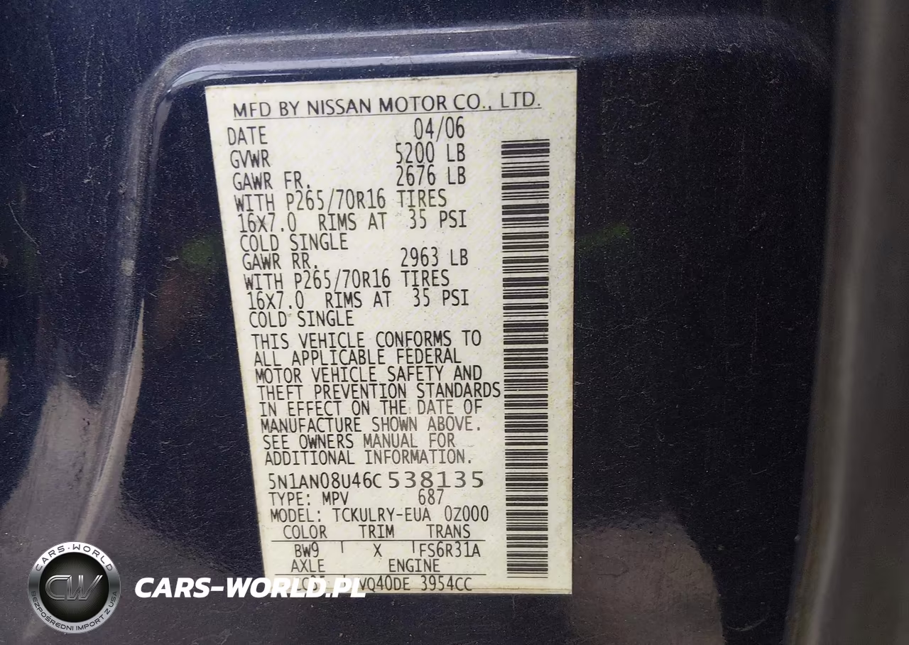 2006 Nissan Xterra S VIN:5N1AN08U46C538135 - 9