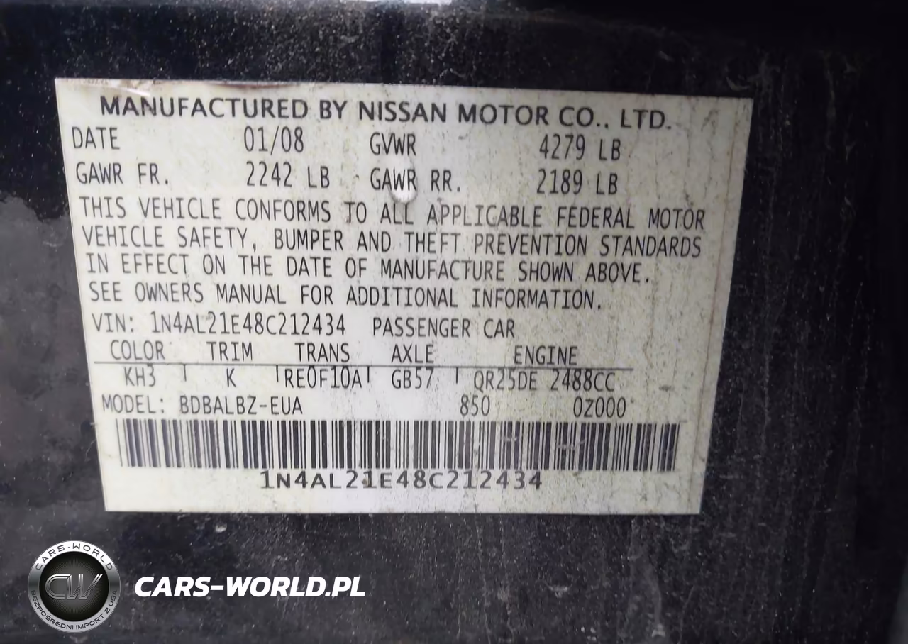2008 Nissan Altima 2.5 S VIN:1N4AL21E48C212434 - 9