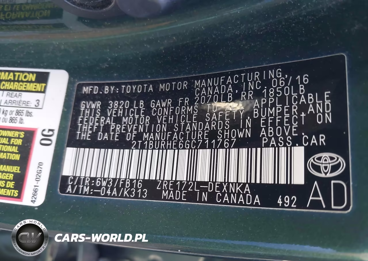 2016 Toyota Corolla Le VIN:2T1BURHE6GC711767 - 9