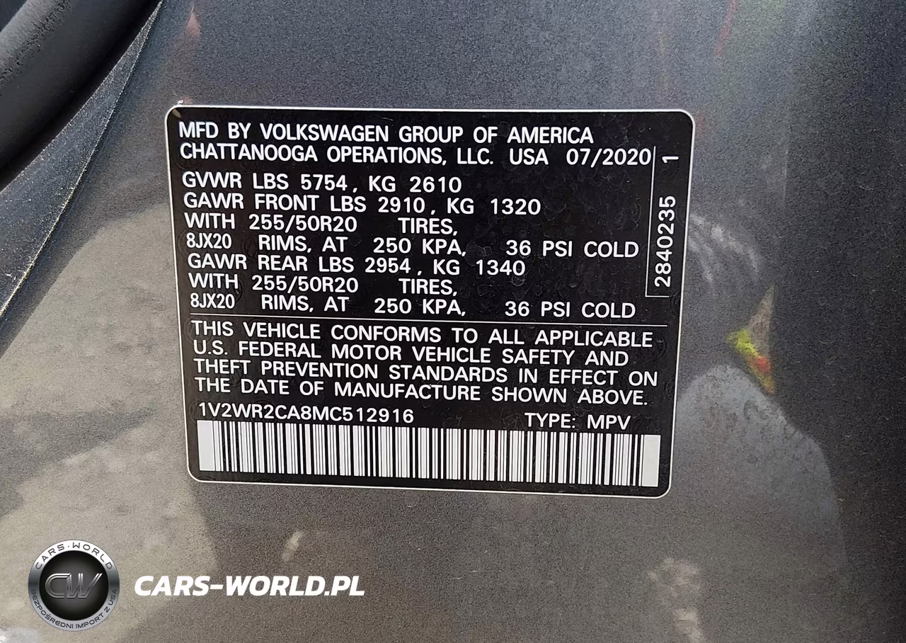 2021 Volkswagen Atlas 3.6L V6 Se W-Technology VIN:1V2WR2CA8MC512916 - 9
