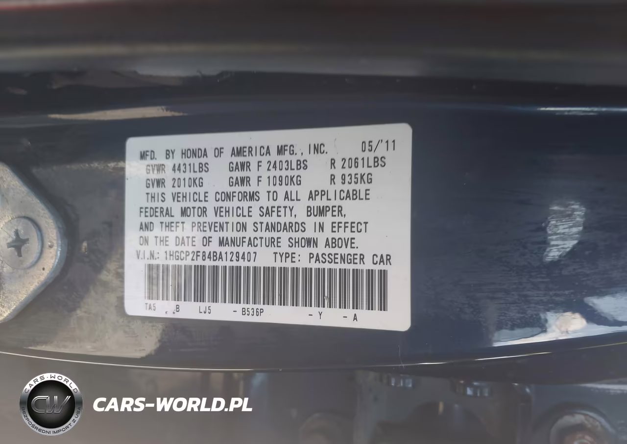 2011 Honda Accord 2.4 Ex-L VIN:1HGCP2F84BA129407 - 9