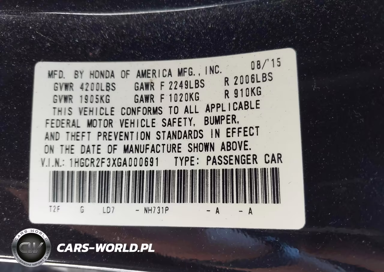 2016 Honda Accord Lx VIN:1HGCR2F3XGA000691 - 9