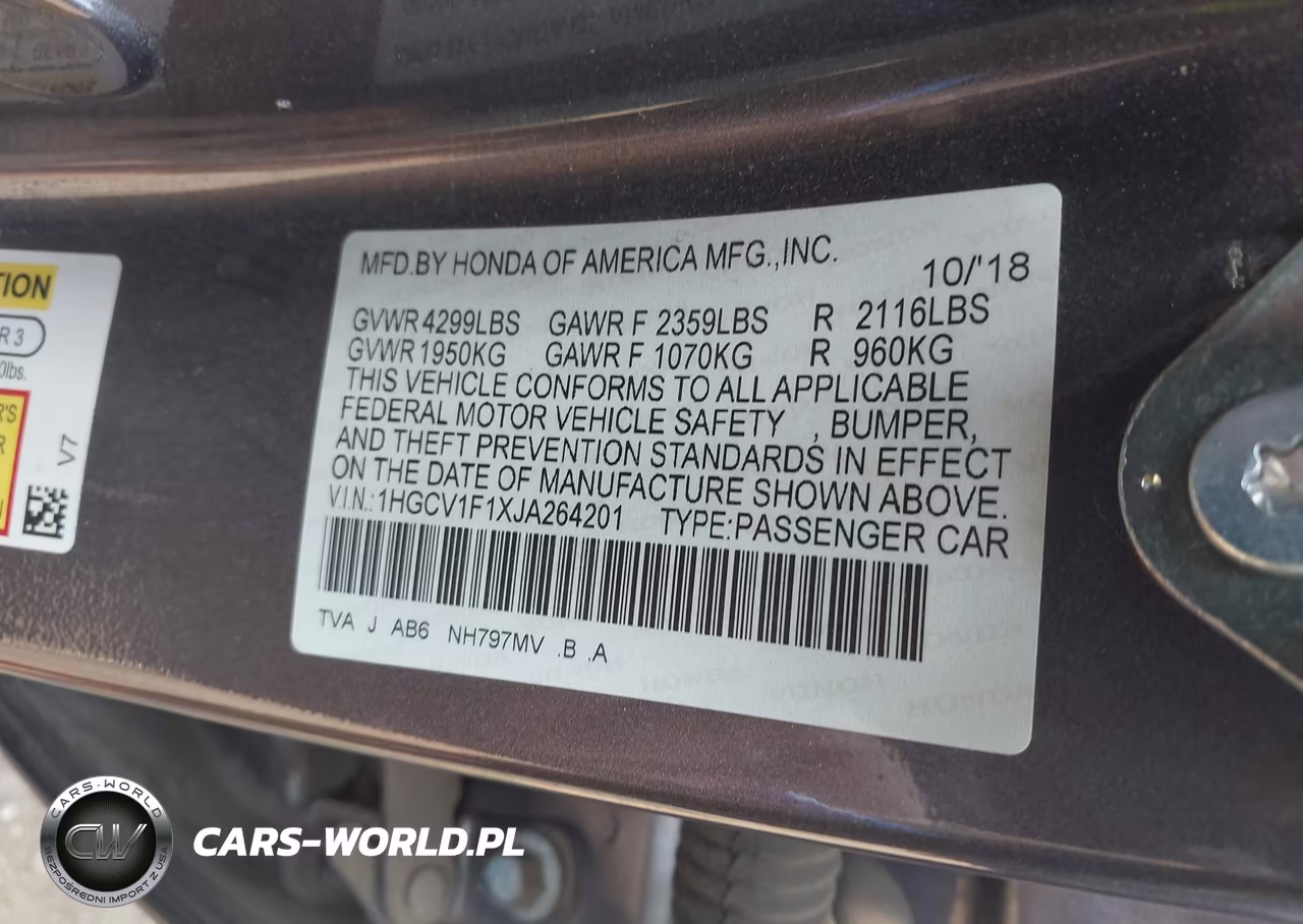 2018 Honda Accord Lx VIN:1HGCV1F1XJA264201 - 9