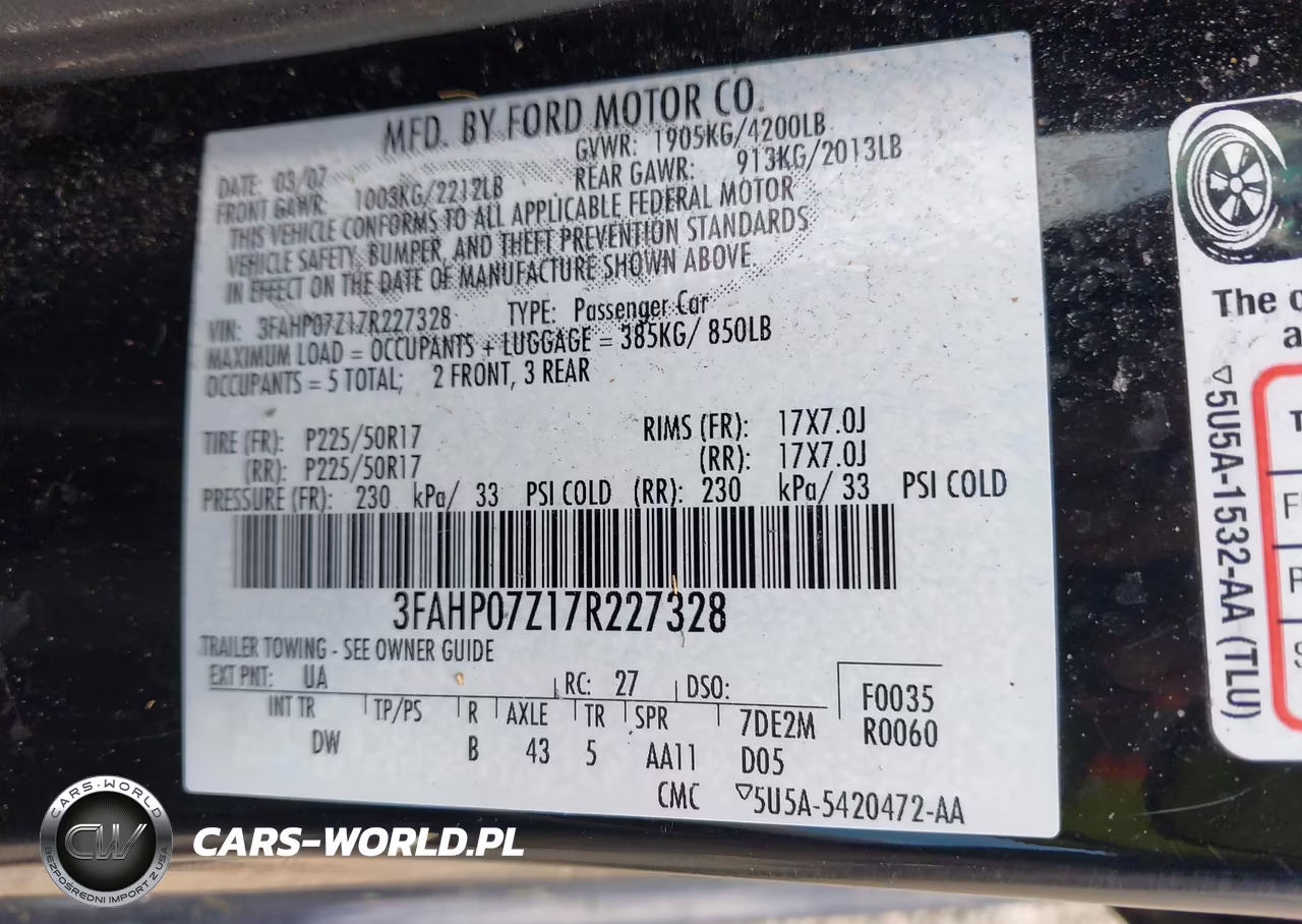 2007 Ford Fusion Se VIN:3FAHP07Z17R227328 - 9