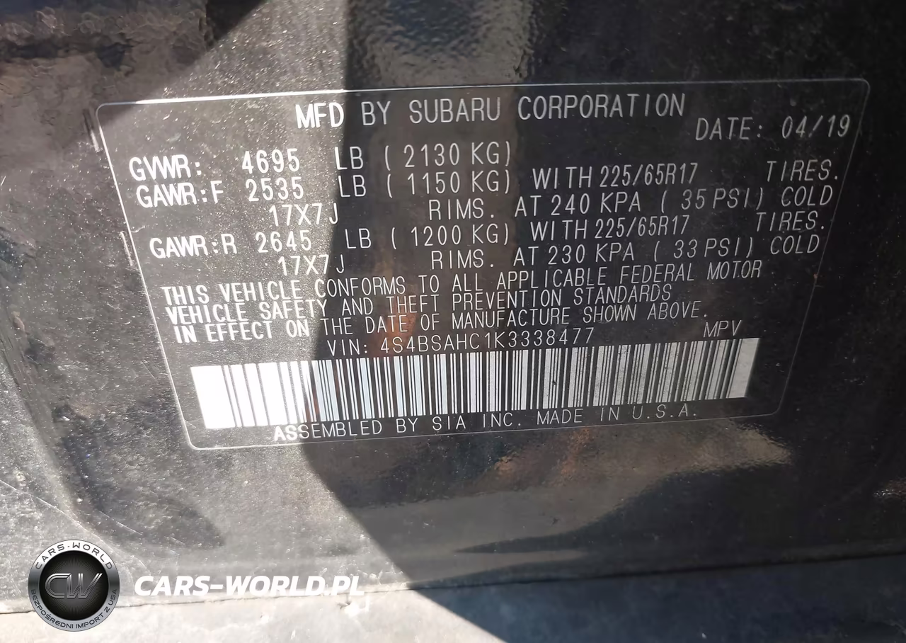 2019 Subaru Outback 2.5I Premium VIN:4S4BSAHC1K3338477 - 9