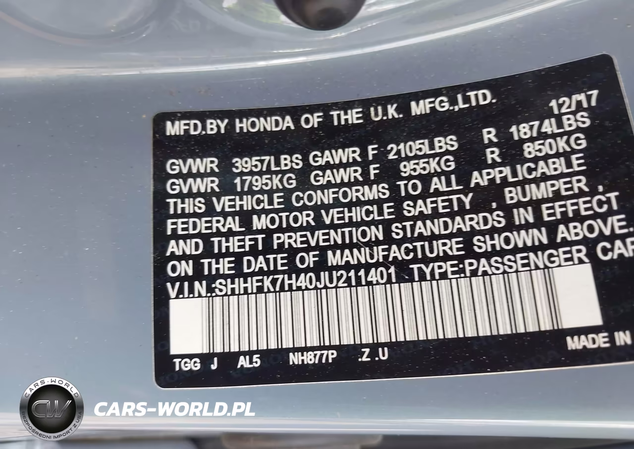 2018 Honda Civic Sport VIN:SHHFK7H40JU211401 - 9