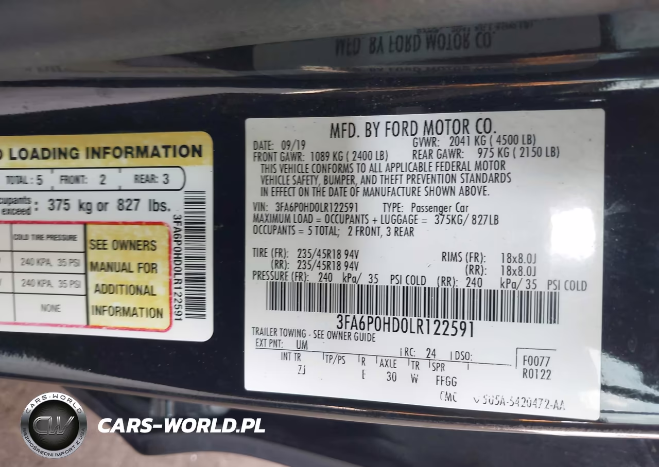 2020 Ford Fusion Se VIN:3FA6P0HD0LR122591 - 9