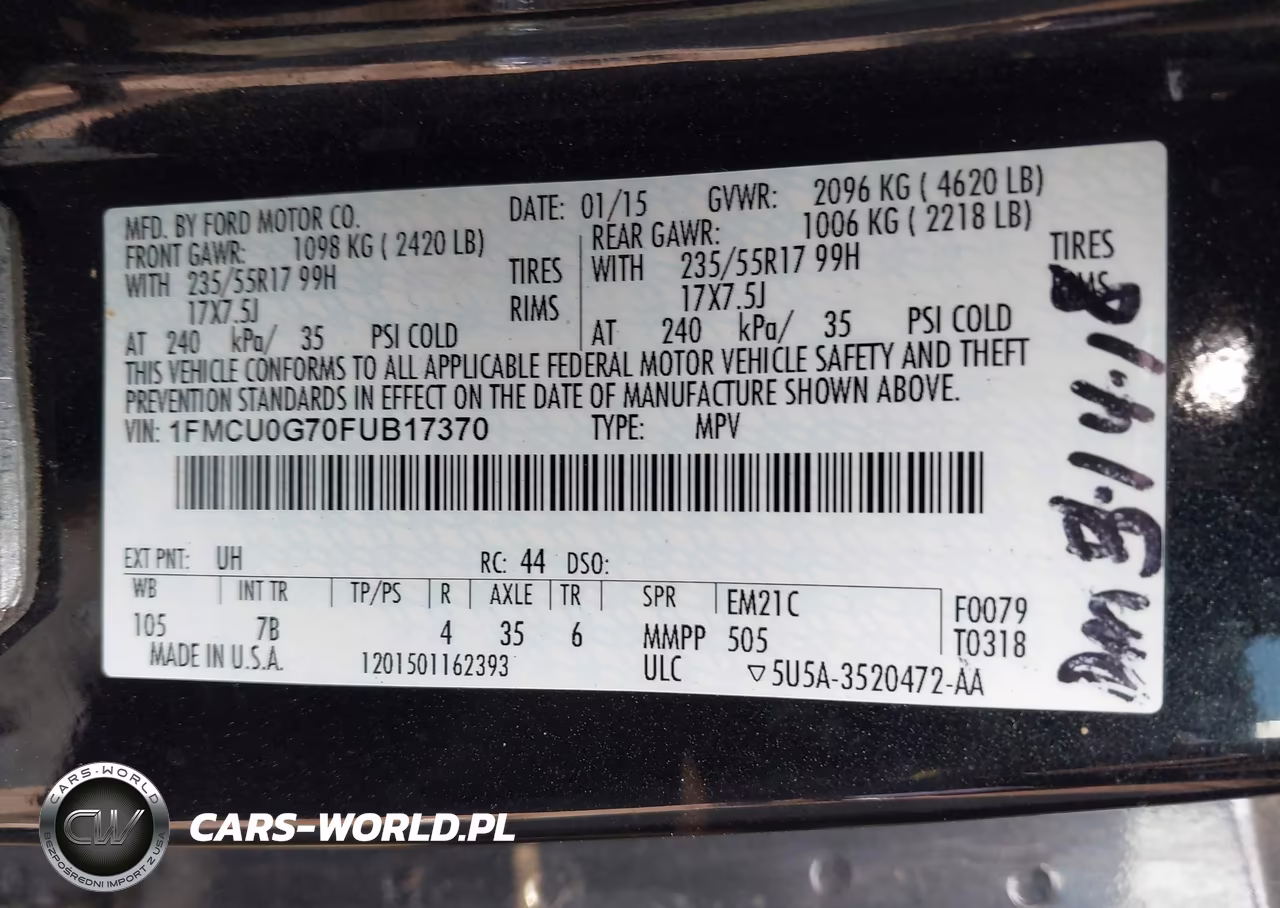 2015 Ford Escape Se VIN:1FMCU0G70FUB17370 - 9