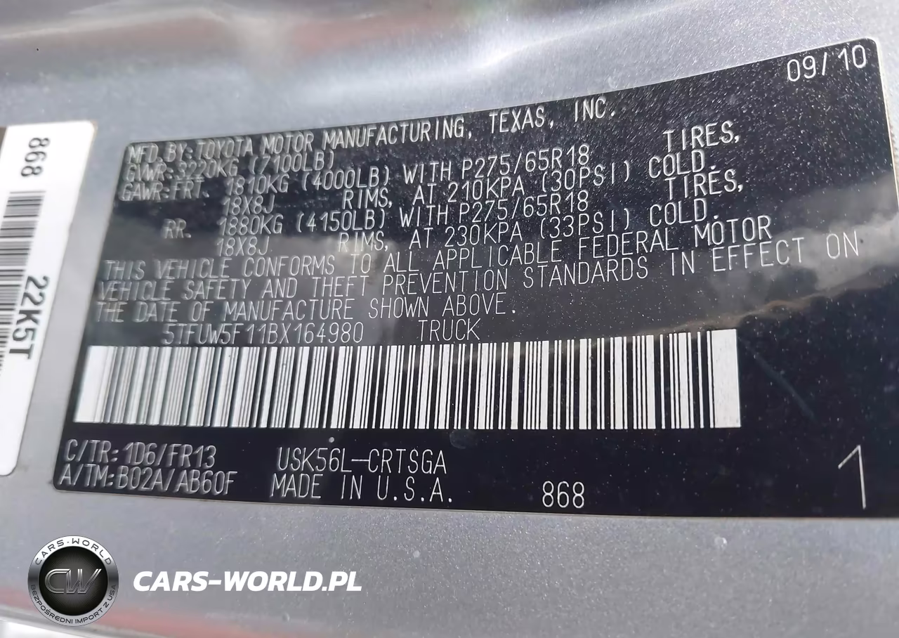 2011 Toyota Tundra Grade 5.7L V8 VIN:5TFUW5F11BX164980 - 9