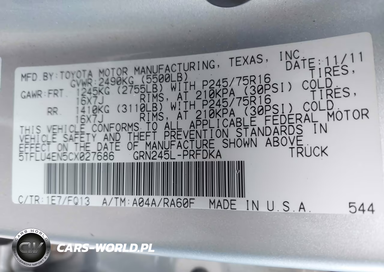 2012 Toyota Tacoma Base V6 VIN:5TFLU4EN5CX027686 - 9