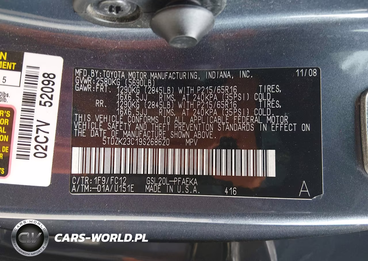 2009 Toyota Sienna Le VIN:5TDZK23C19S268620 - 9