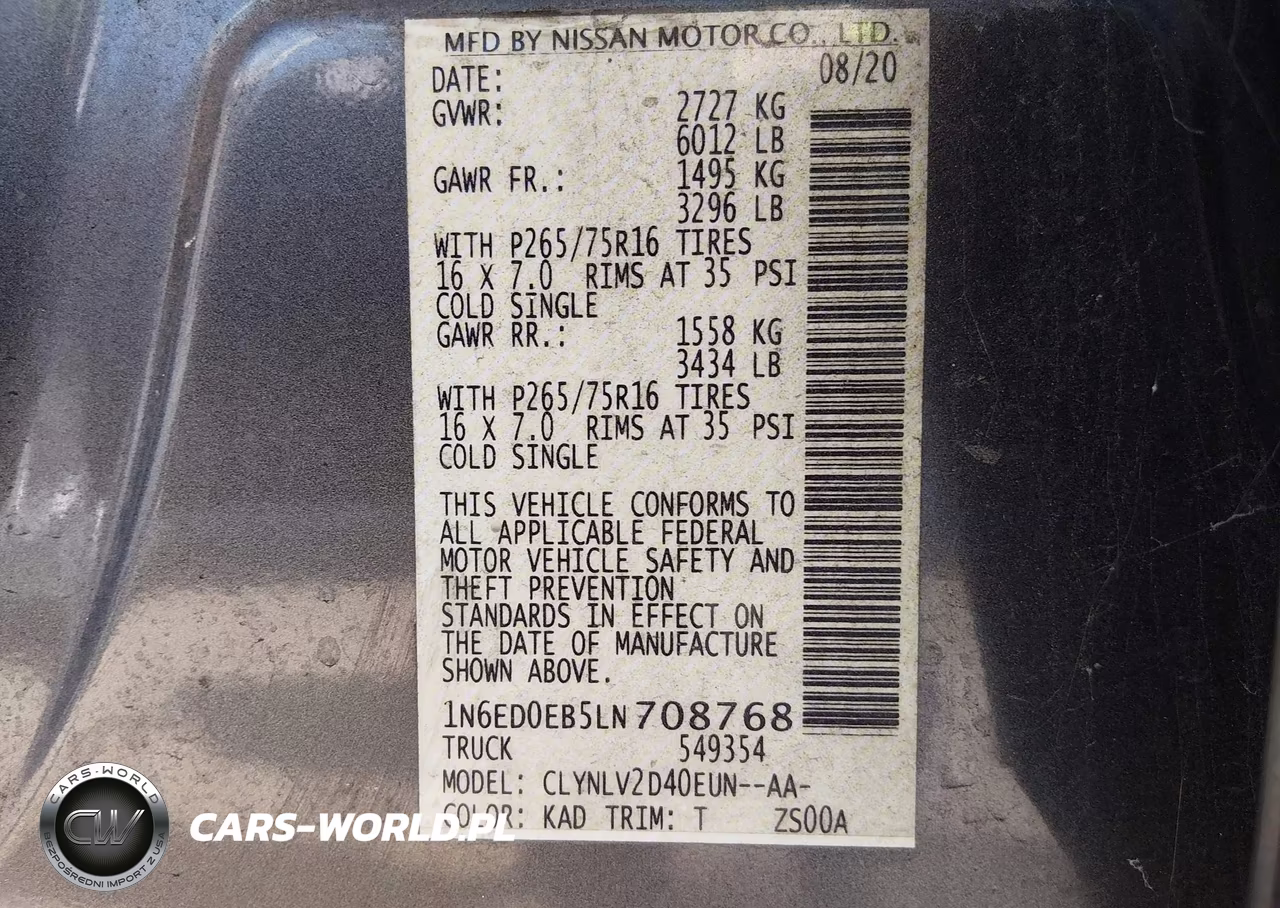 2020 Nissan Frontier Pro-4X 4X4 VIN:1N6ED0EB5LN708768 - 9