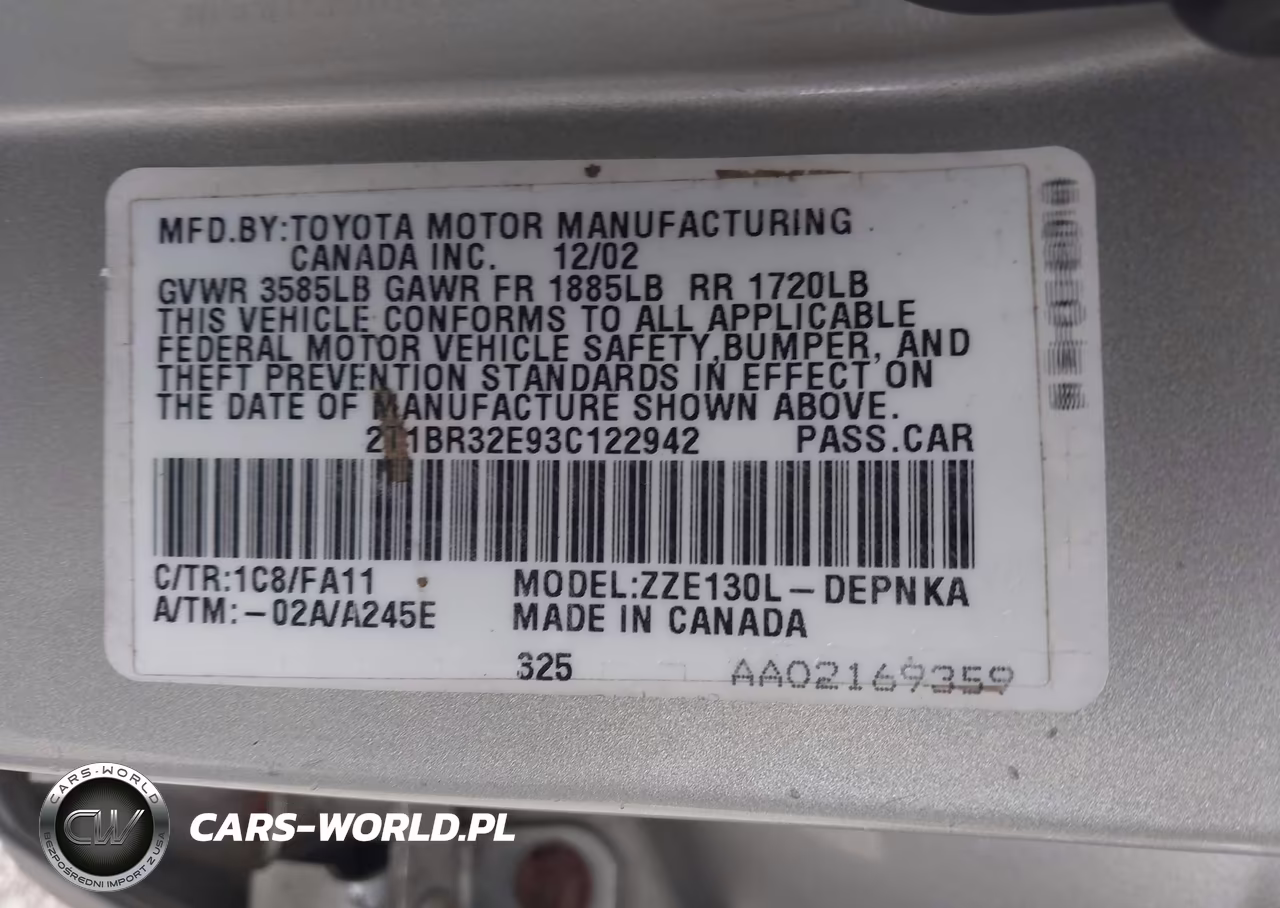 2003 Toyota Corolla Le VIN:2T1BR32E93C122942 - 9