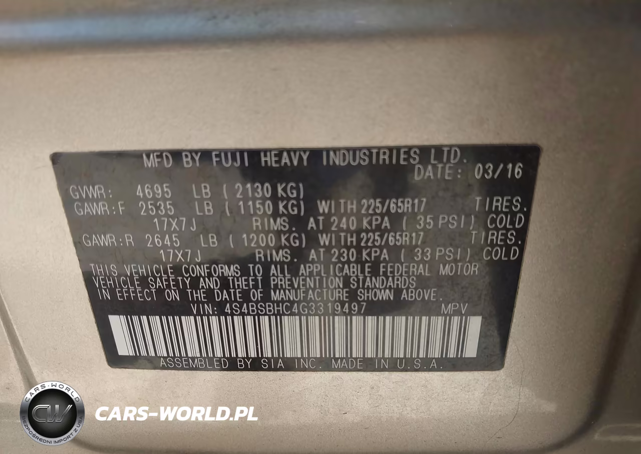 2016 Subaru Outback 2.5I Premium VIN:4S4BSBHC4G3319497 - 9