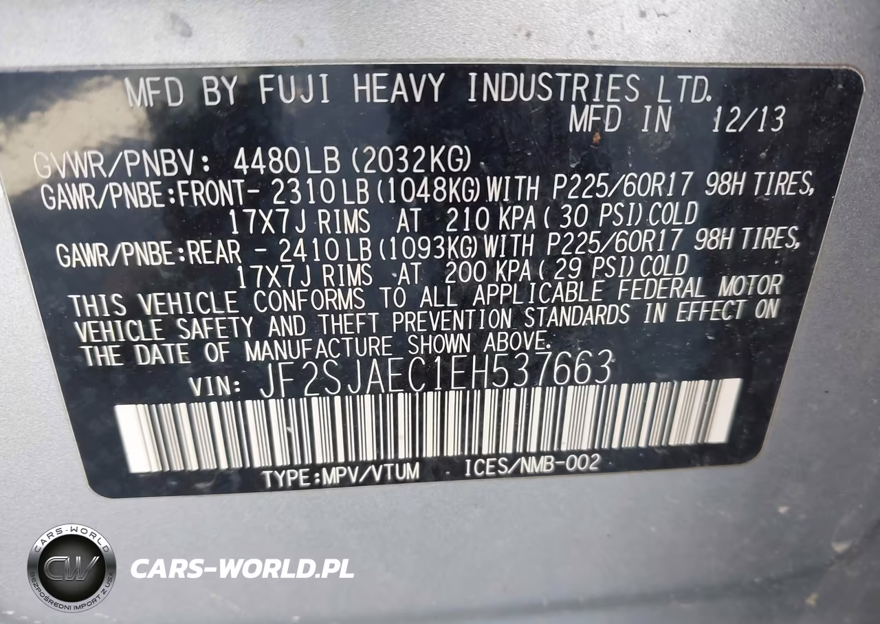 2014 Subaru Forester 2.5I Premium VIN:JF2SJAEC1EH537663 - 9