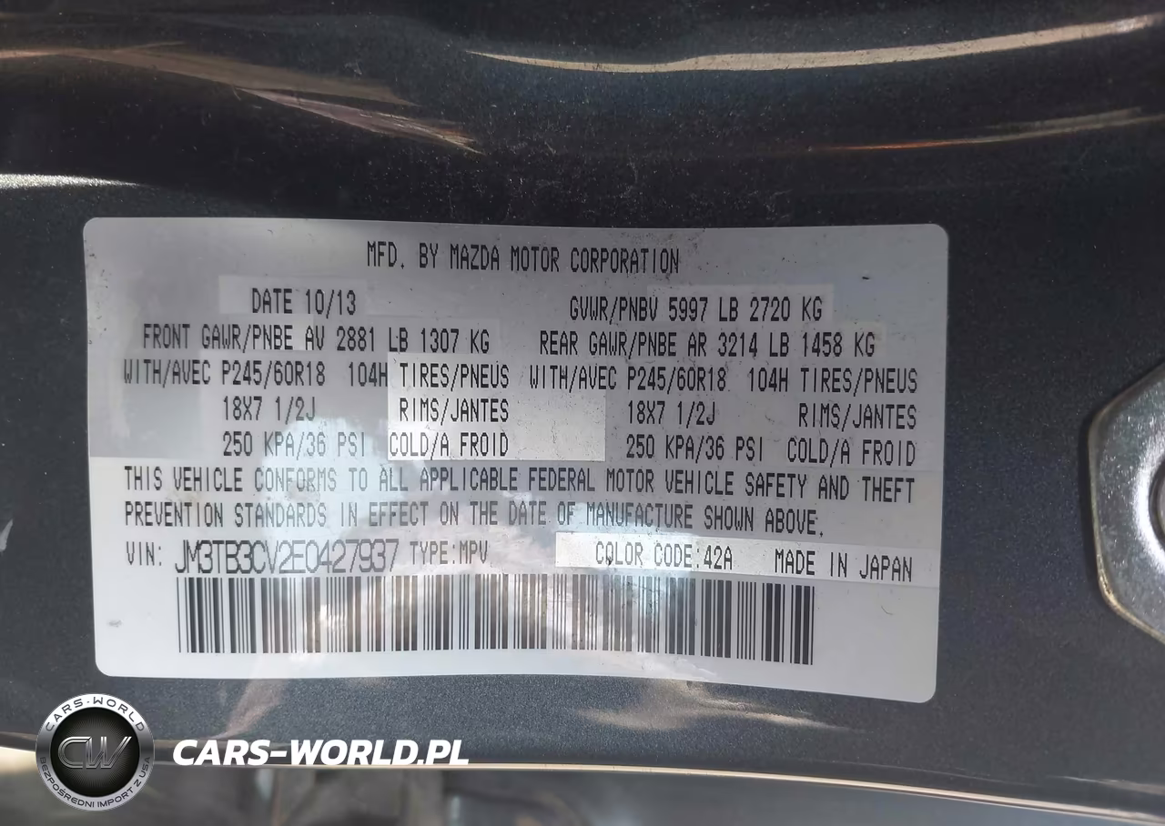 2014 Mazda Cx-9 Touring VIN:JM3TB3CV2E0427937 - 9