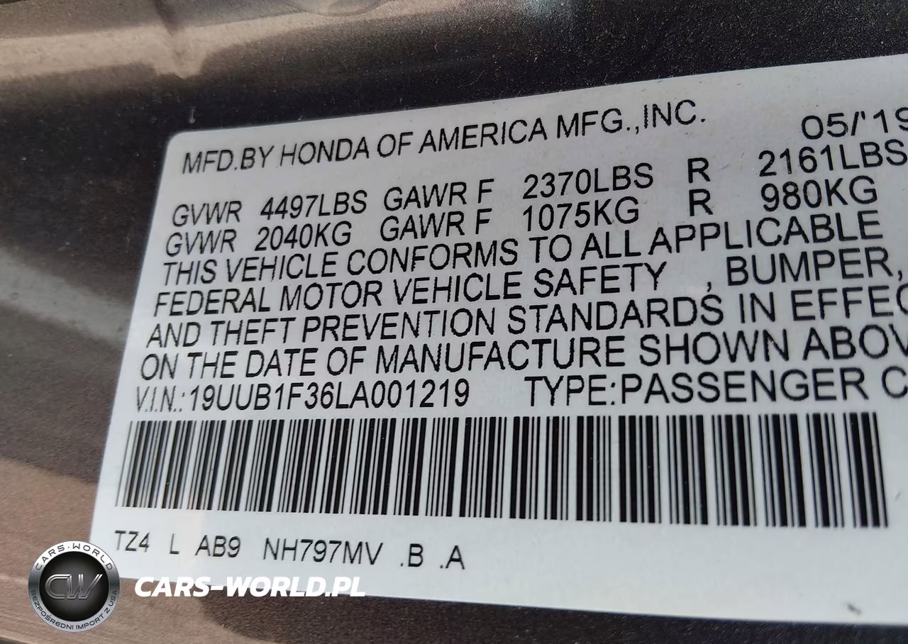 2020 Acura Tlx Standard VIN:19UUB1F36LA001219 - 9