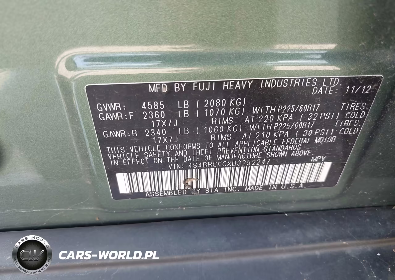 2013 Subaru Outback 2.5I Limited VIN:4S4BRCKCXD3252247 - 9