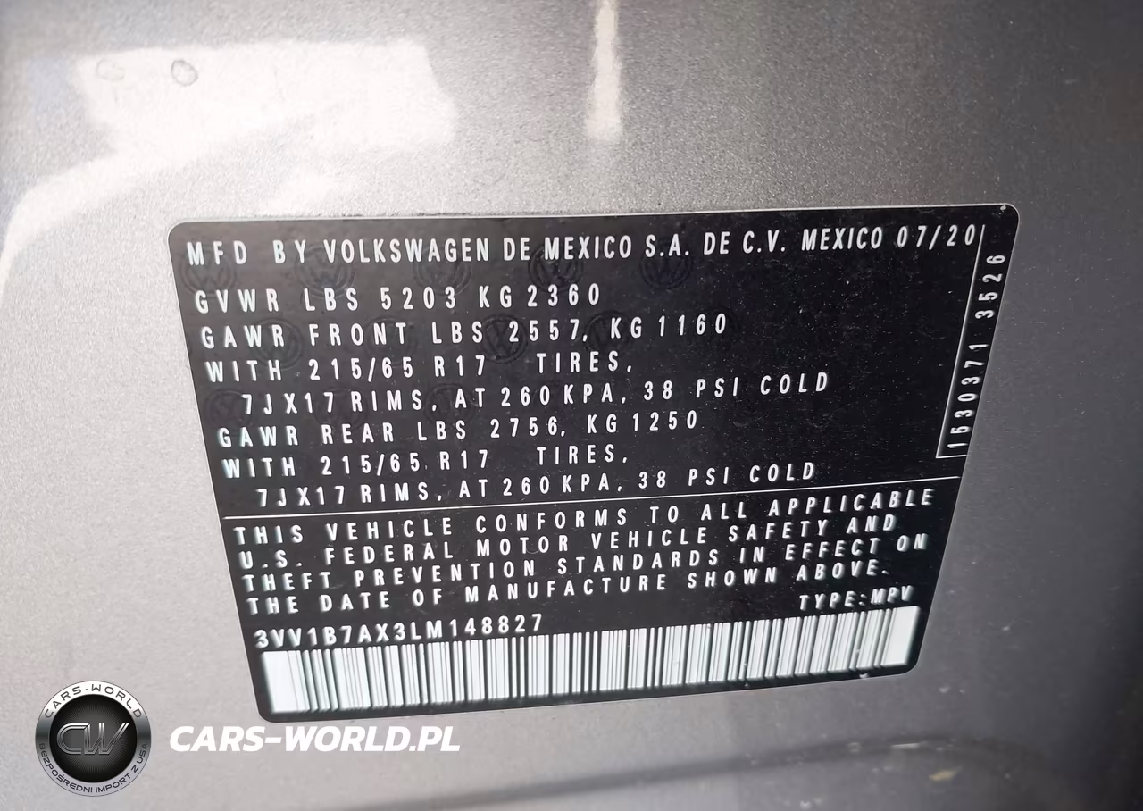 2020 Volkswagen Tiguan 2.0T S VIN:3VV1B7AX3LM148827 - 9