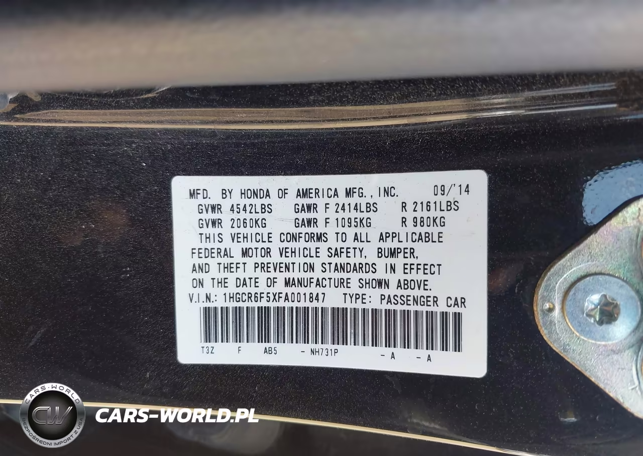 2015 Honda Accord Hybrid Ex-L VIN:1HGCR6F5XFA001847 - 9