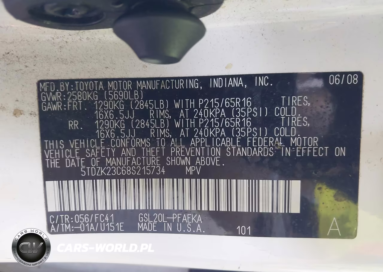 2008 Toyota Sienna Le VIN:5TDZK23C68S215734 - 9
