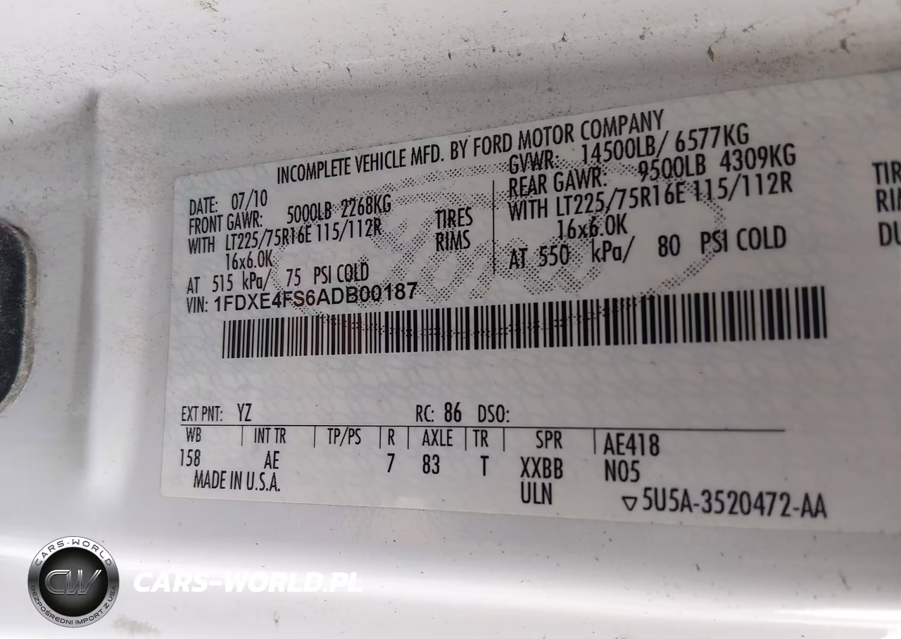 2010 Ford E-450 Cutaway VIN:1FDXE4FS6ADB00187 - 8
