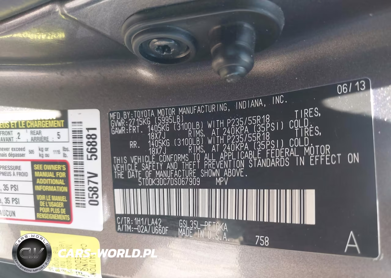 2013 Toyota Sienna Limited 7 Passenger VIN:5TDDK3DC7DS067909 - 9