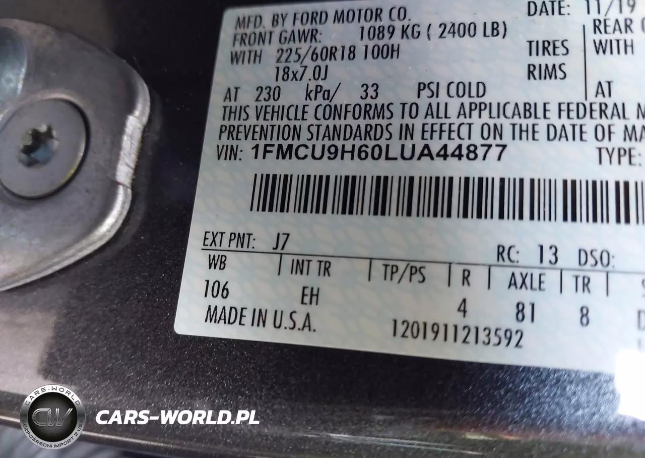 2020 Ford Escape Sel VIN:1FMCU9H60LUA44877 - 9