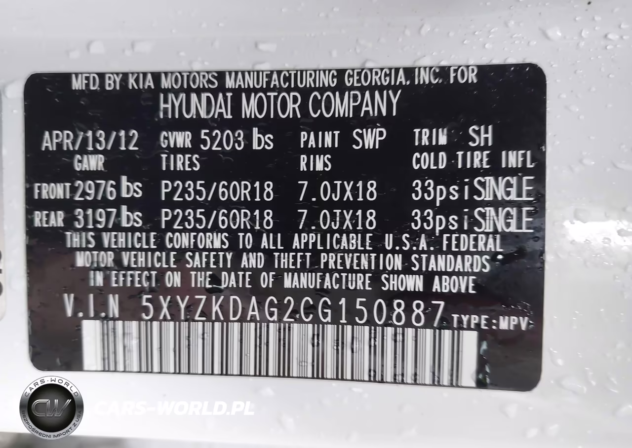 2012 Hyundai Santa Fe Limited V6 VIN:5XYZKDAG2CG150887 - 9