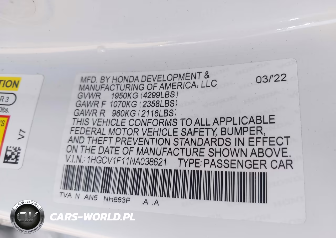 2022 Honda Accord Lx VIN:1HGCV1F11NA038621 - 9