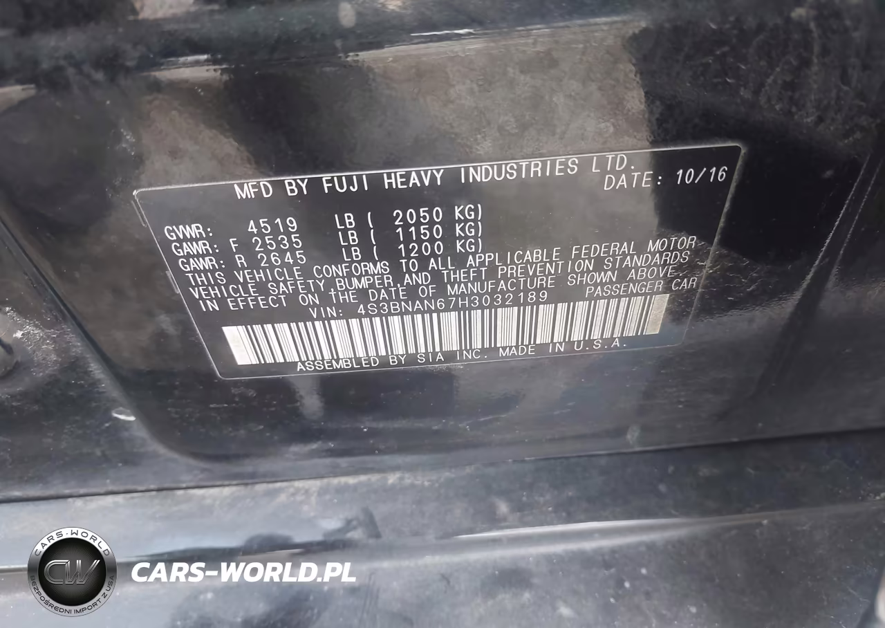 2017 Subaru Legacy 2.5I Limited VIN:4S3BNAN67H3032189 - 9