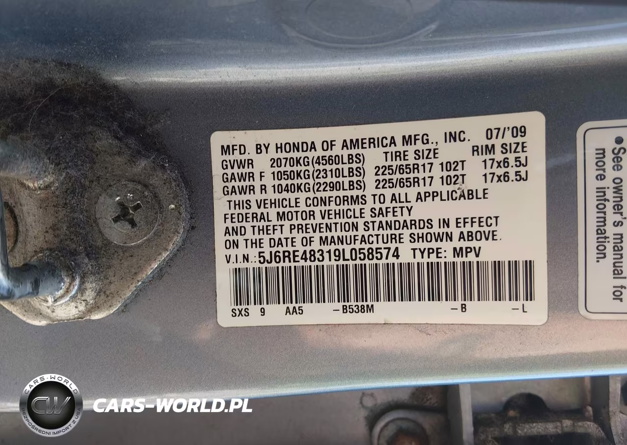 2009 Honda Cr-V Lx VIN:5J6RE48319L058574 - 9
