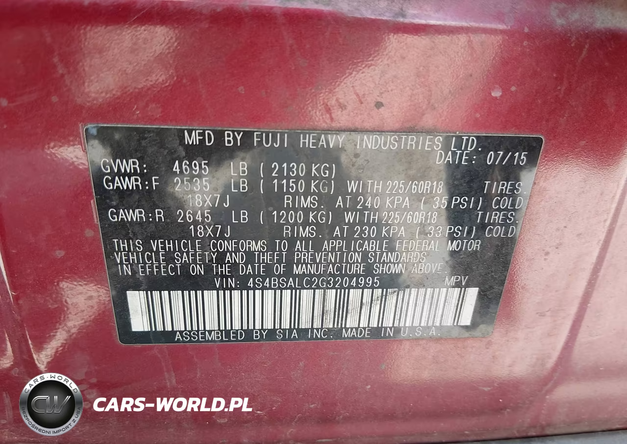 2016 Subaru Outback 2.5I Limited VIN:4S4BSALC2G3204995 - 9