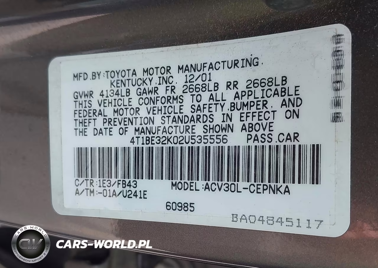 2002 Toyota Camry Le VIN:4T1BE32K02U535556 - 9