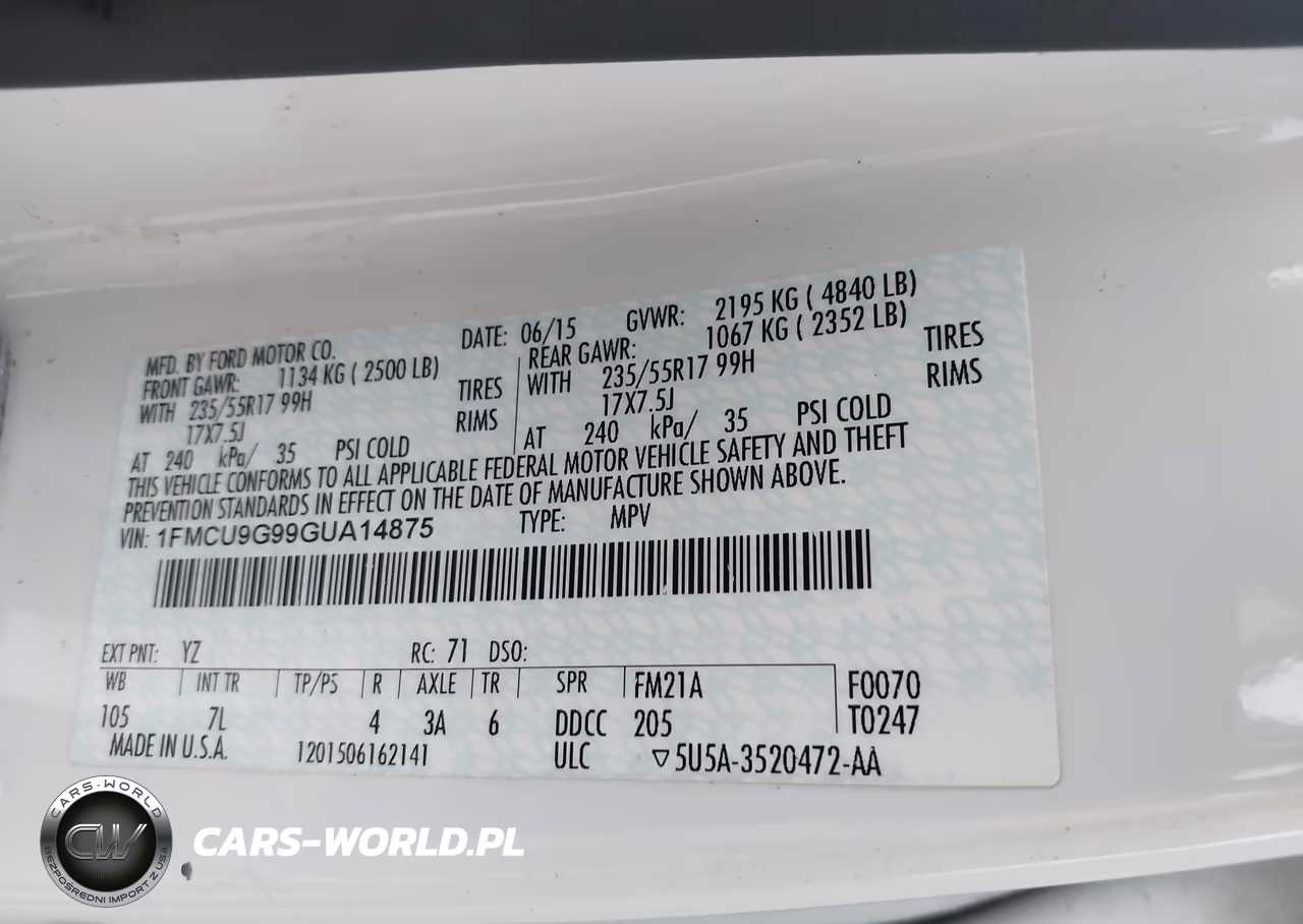 2016 Ford Escape Se VIN:1FMCU9G99GUA14875 - 9