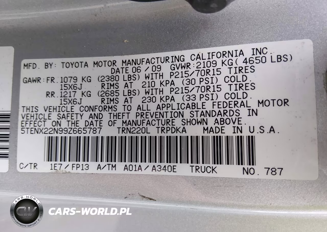 2009 Toyota Tacoma VIN:5TENX22N99Z665787 - 9