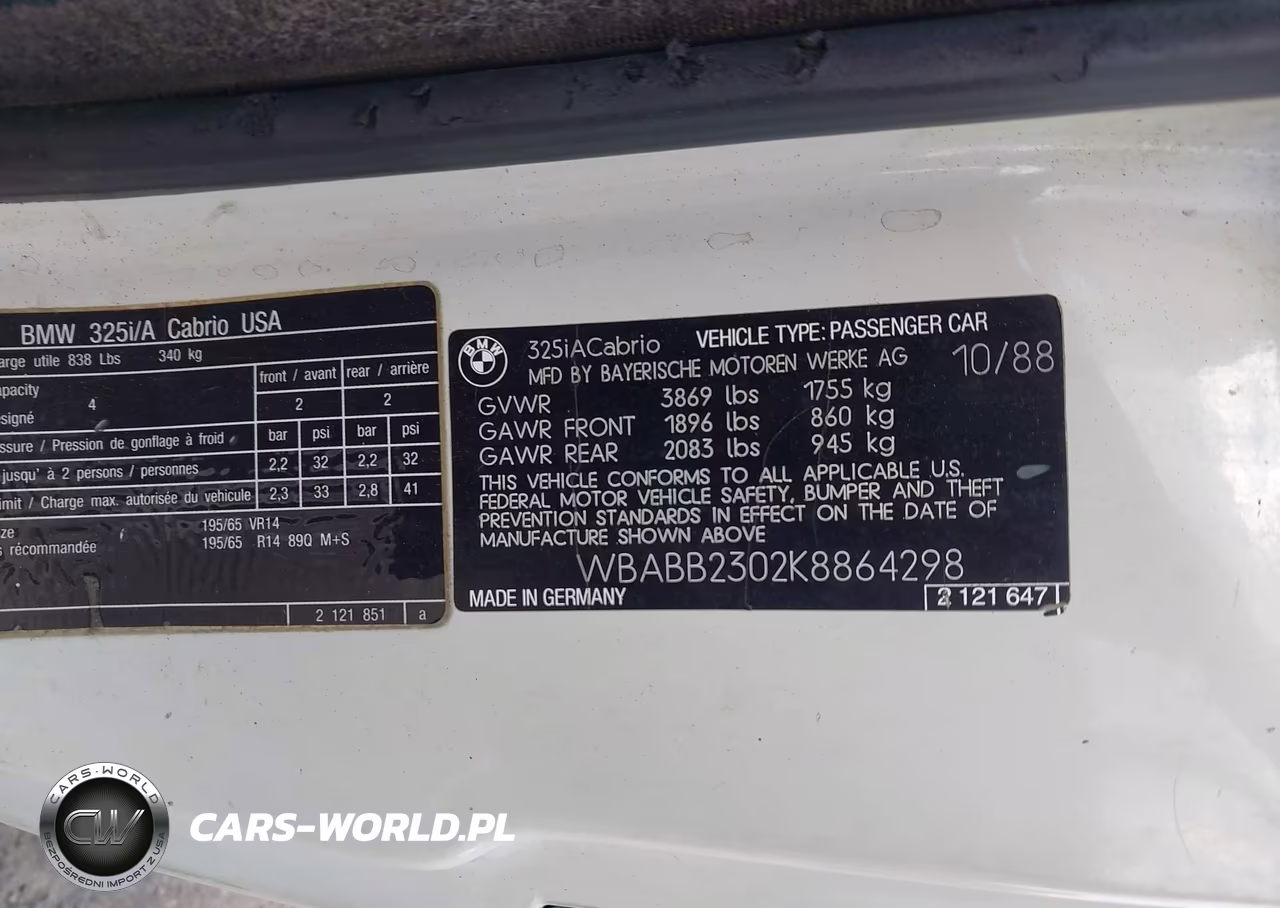 1989 BMW 325 I Automatic VIN:WBABB2302K8864298 - 9