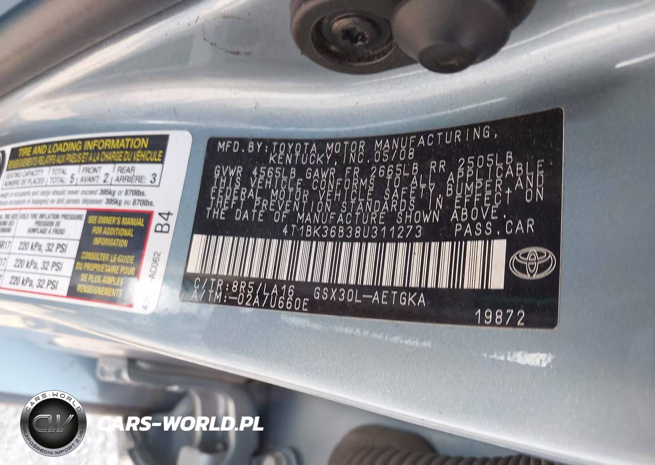 TOYOTA AVALON XL VIN:4T1BK36B38U311273 - 9