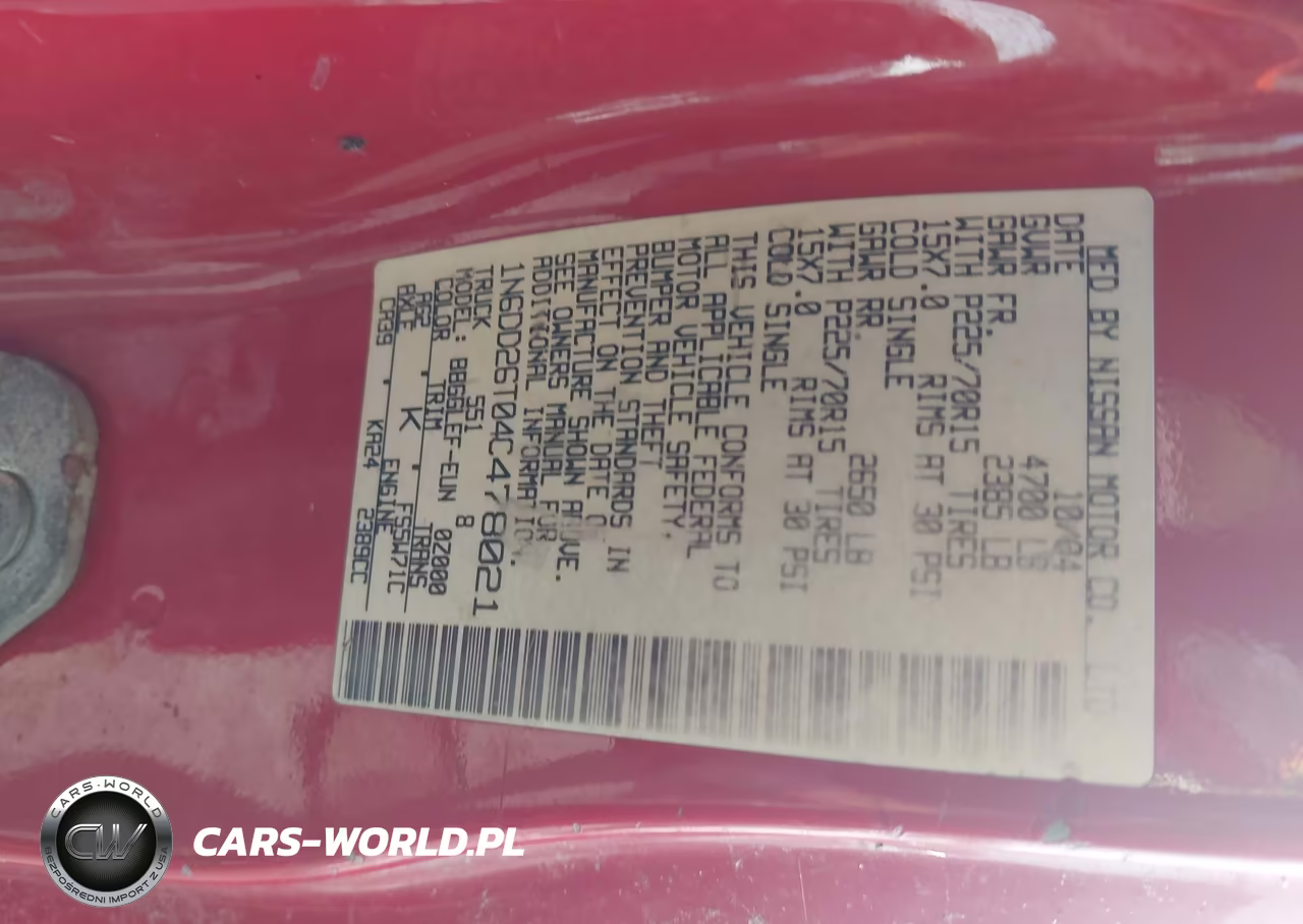 2004 Nissan Frontier Xe VIN:1N6DD26T04C478021 - 9