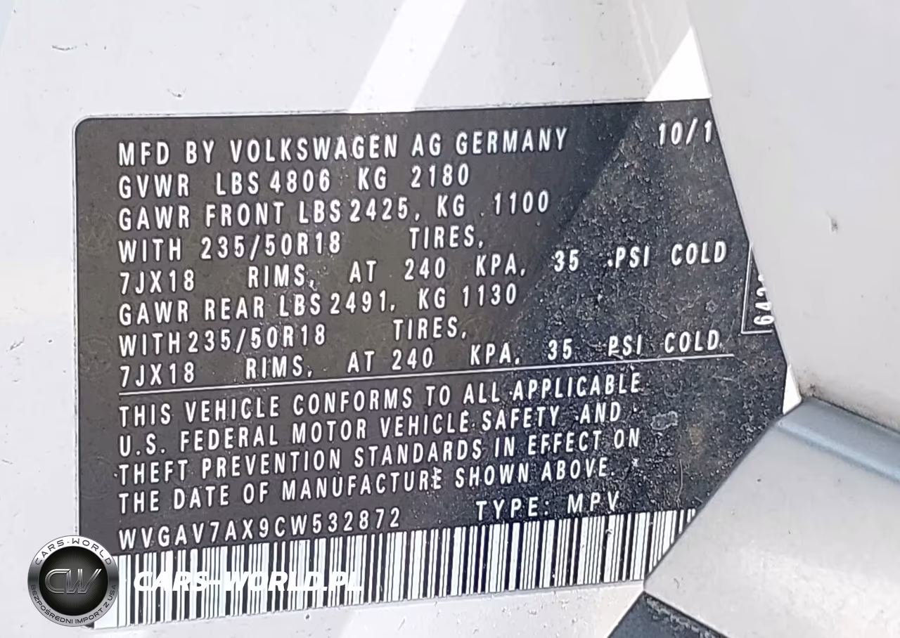 2012 Volkswagen Tiguan Se VIN:WVGAV7AX9CW532872 - 9