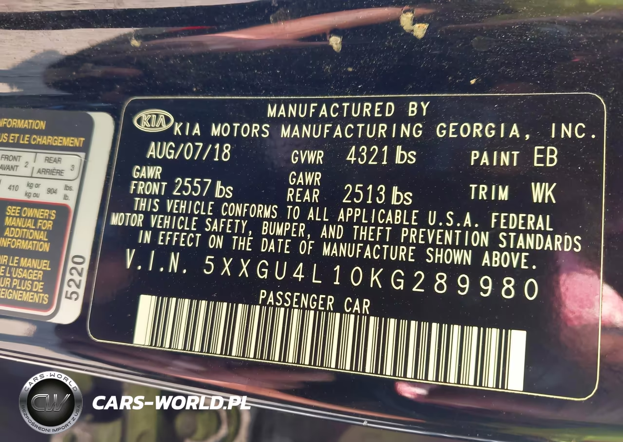 2019 Kia Optima Ex VIN:5XXGU4L10KG289980 - 9