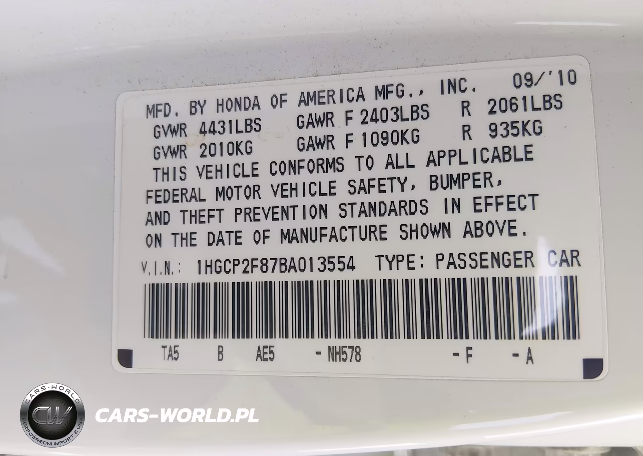 2011 Honda Accord 2.4 Ex-L VIN:1HGCP2F87BA013554 - 9