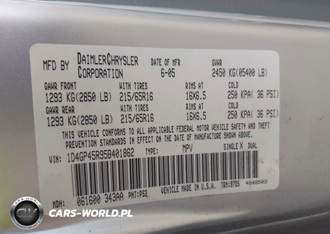 2005 Dodge Caravan Sxt VIN:1D4GP45R95B401862 - 9
