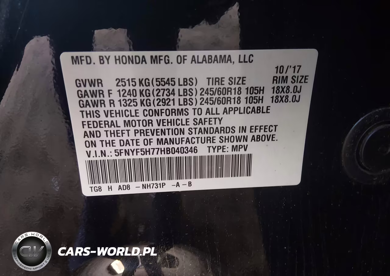 2017 Honda Pilot Ex-L VIN:5FNYF5H77HB040346 - 9