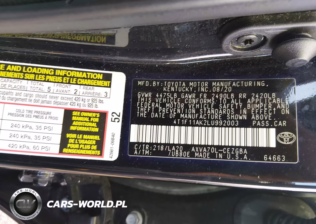 2020 Toyota Camry Xle VIN:4T1F11AK2LU992003 - 9
