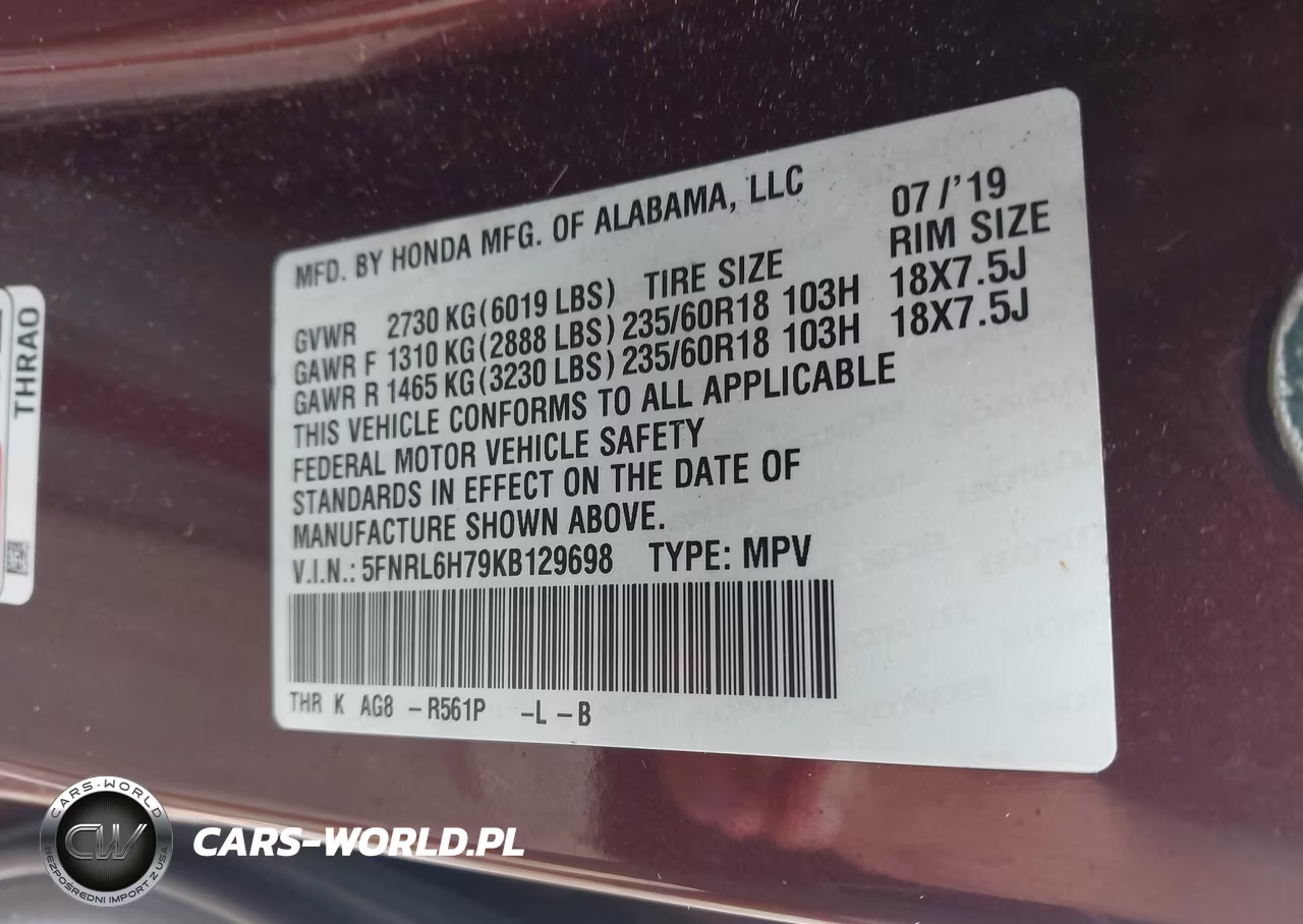 2019 Honda Odyssey Ex-L VIN:5FNRL6H79KB129698 - 9
