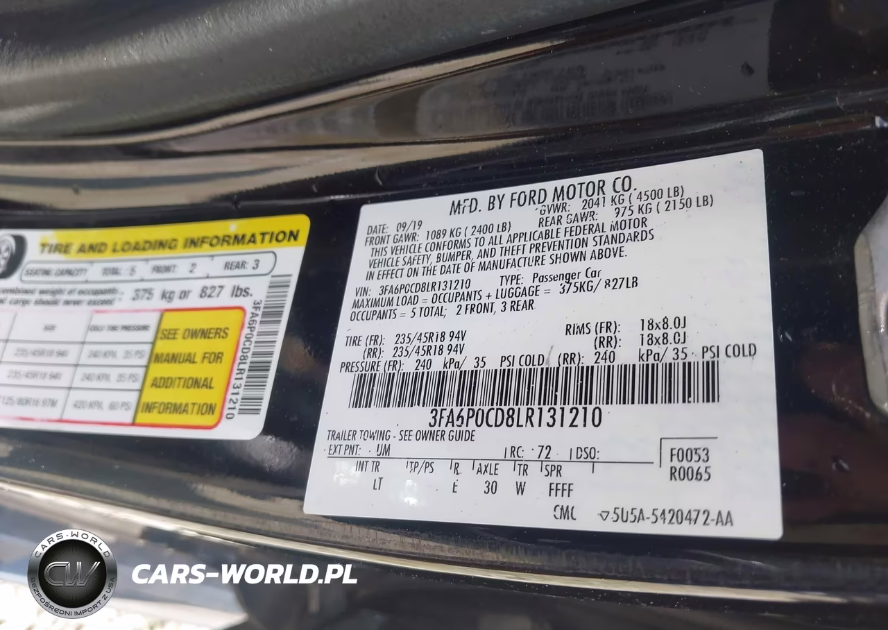 2020 Ford Fusion Sel VIN:3FA6P0CD8LR131210 - 9